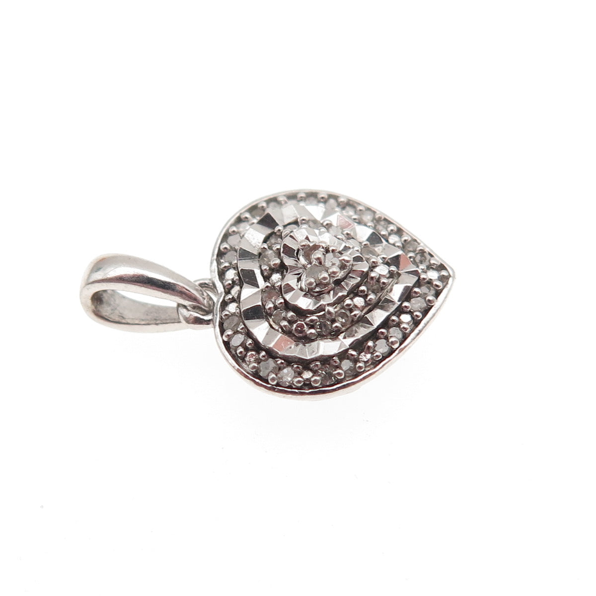 925 Sterling Silver Real Round-Cut Diamond Heart Mini Charm Pendant