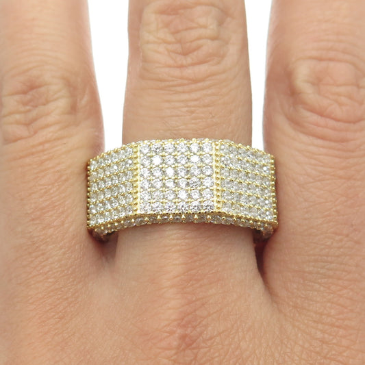 925 Sterling Silver Gold Plated C Z All Around Eternity Band Ring Size 12.75