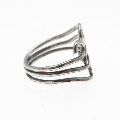 925 Sterling Silver Vintage Modernist Swirl Oxidized Ring Size 7.25