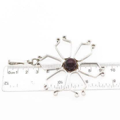 925 Sterling Silver Vintage Real Agate Modernist Floral Pendant
