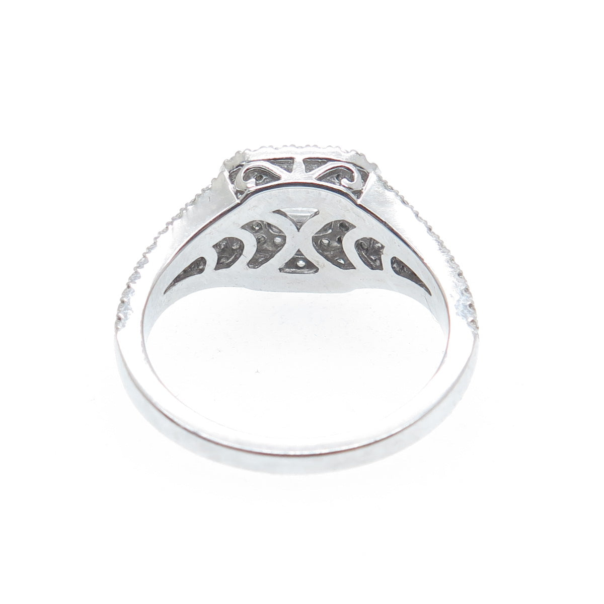 925 Sterling Silver Princess & Round-Cut C Z Engagement Ring Size 6.75