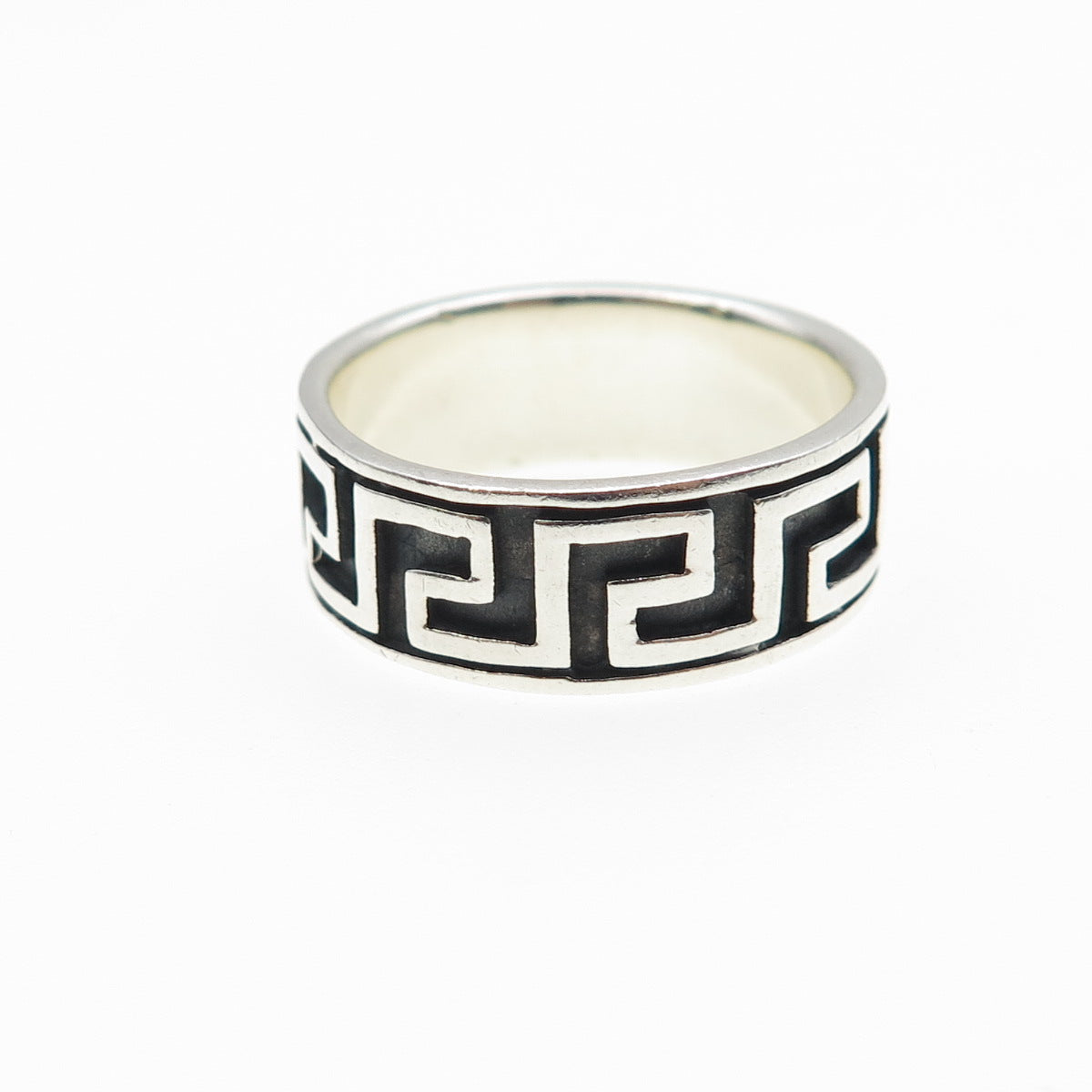 925 Sterling Silver Vintage Greek Key Oxidized Band Ring Size 9.5