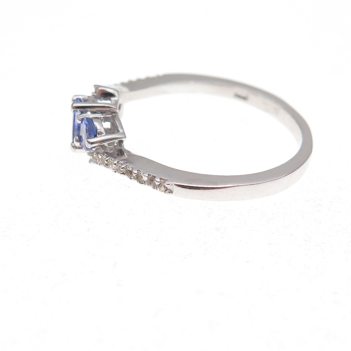 Chuck Clemency 925 Sterling Silver Real Tanzanite & White Topaz Ring Size 8.25