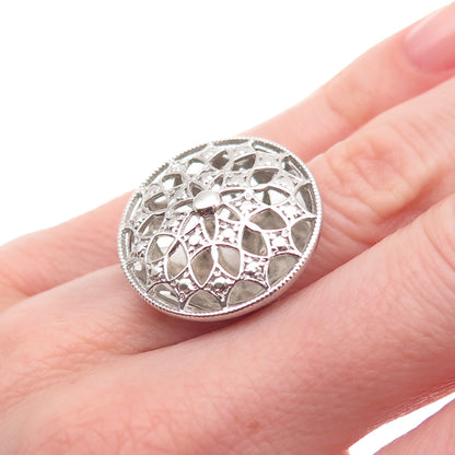 925 Sterling Silver Floral Dome Ring Size 6