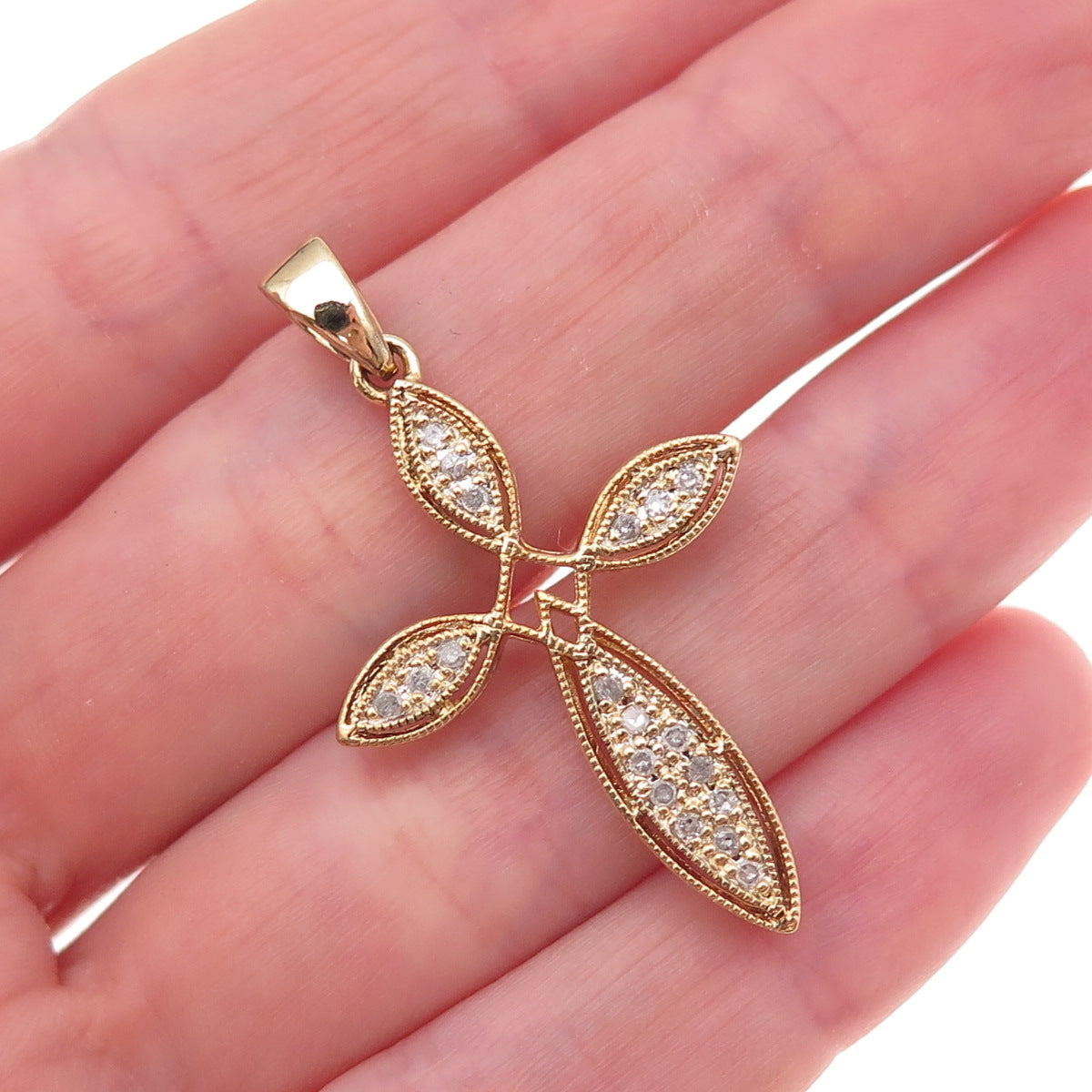 925 Sterling Silver Gold Plated Real Round-Cut Diamond Cross Charm Pendant
