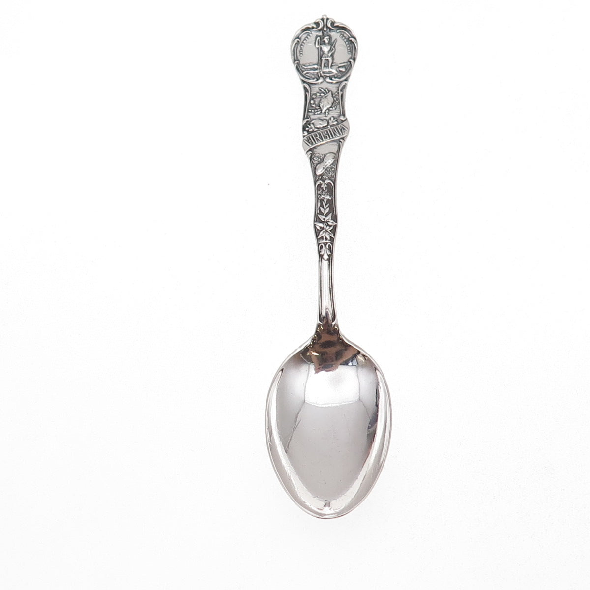Mechanics 925 Sterling Silver Antique Art Deco Virginia State Coffee Spoon