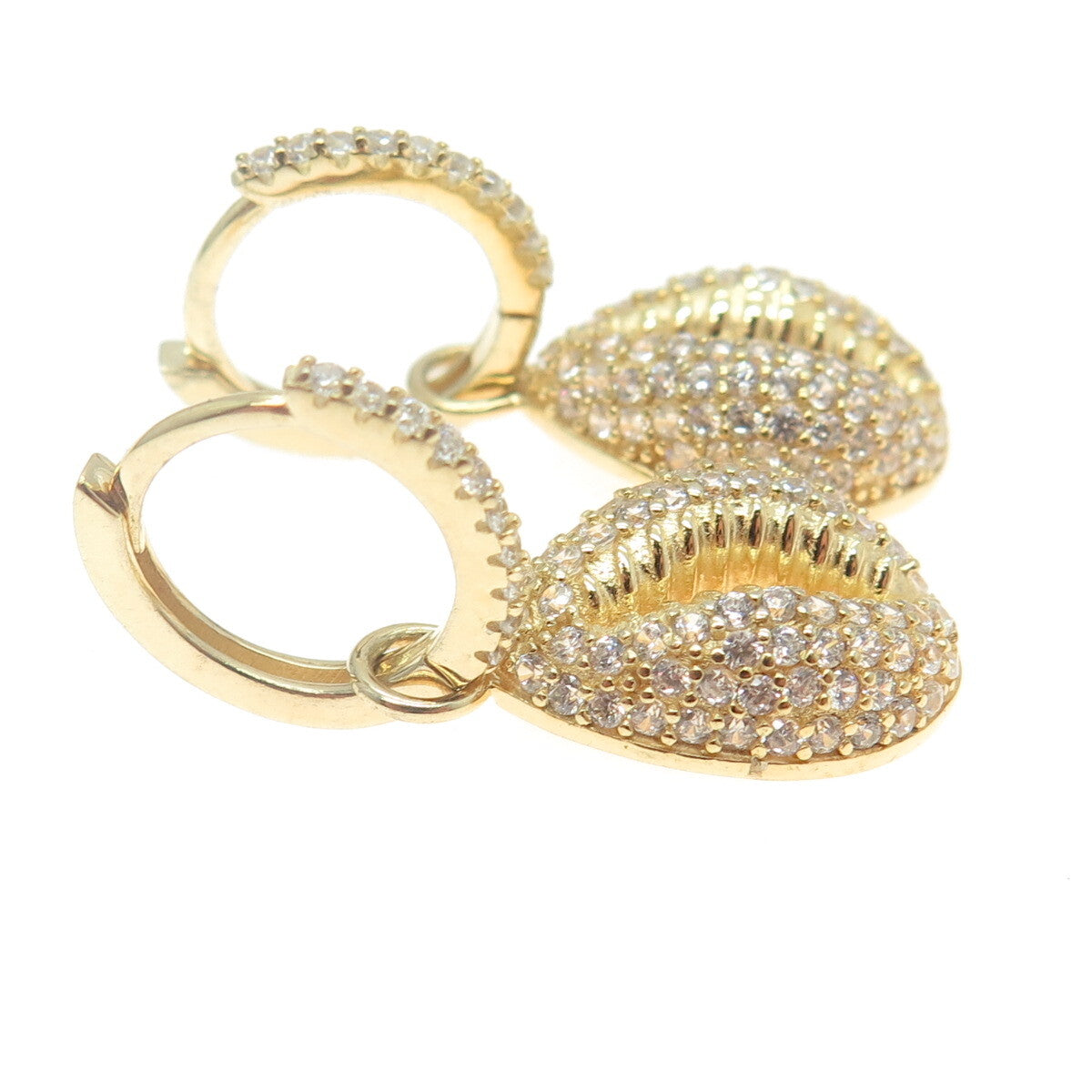 925 Sterling Silver Gold Plated Round-Cut C Z Coffee Bean Dangling Earrings