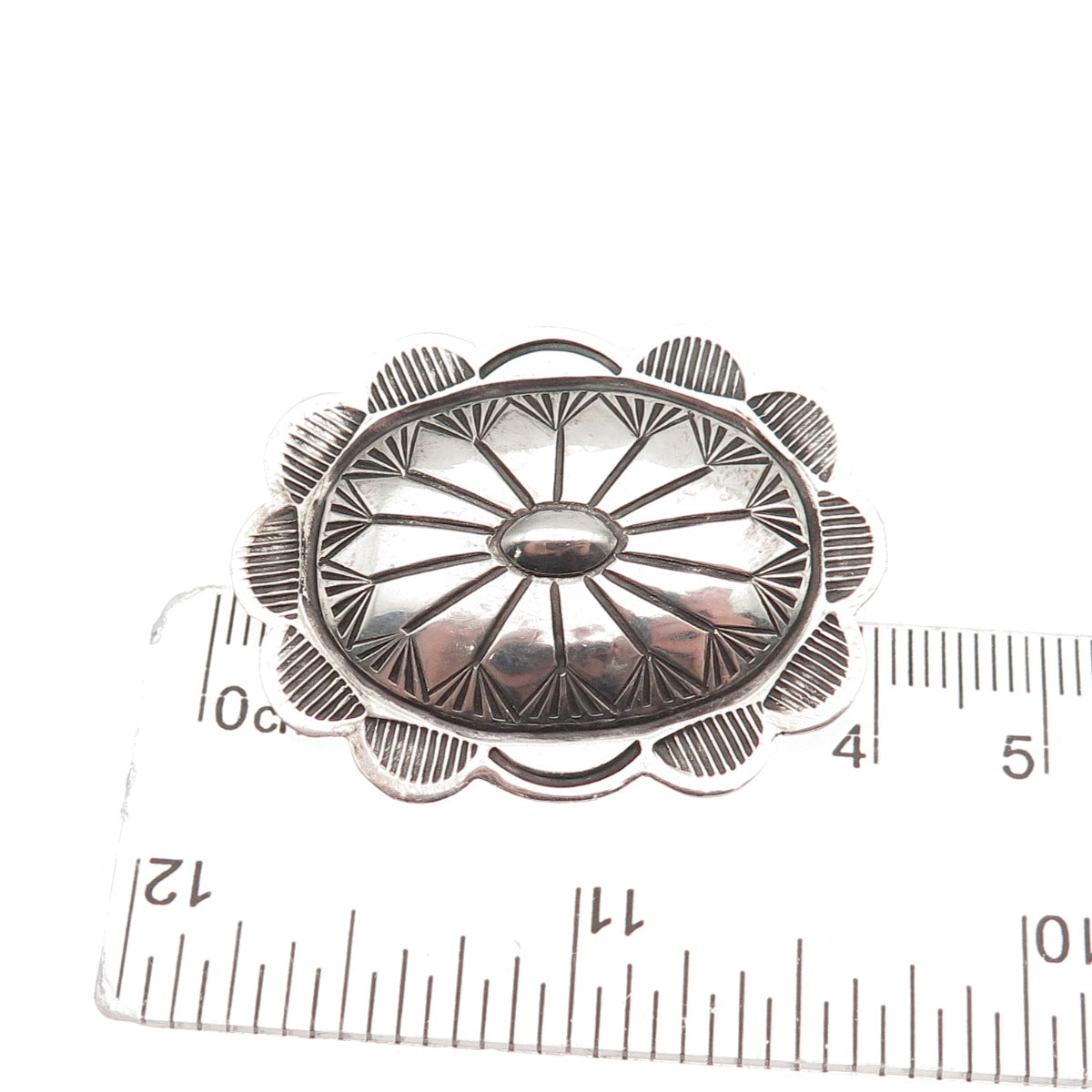 Old Pawn Sterling Silver Vintage Southwestern Concho Oxidized Tribal Pin Brooch