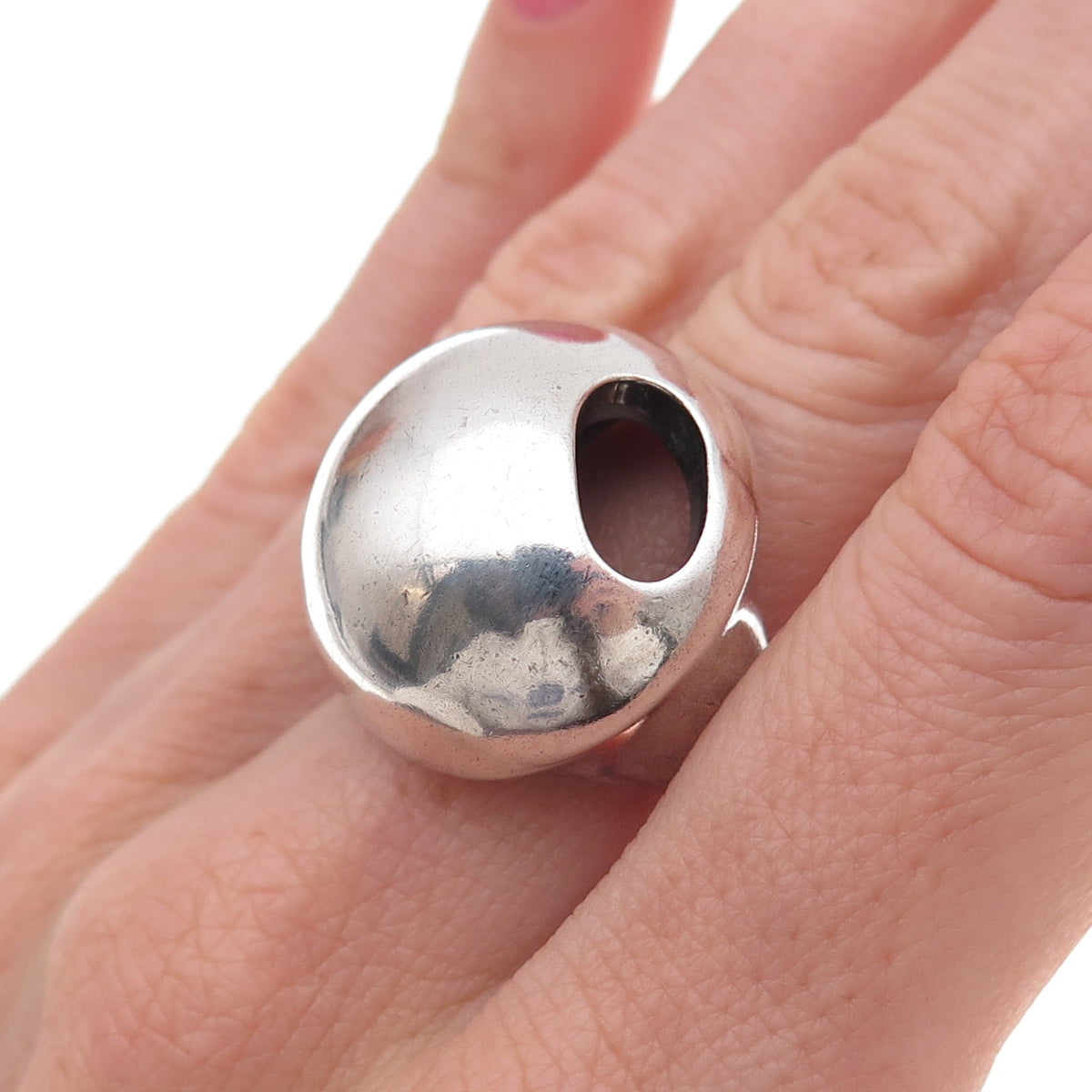 925 Sterling Silver Vintage Modernist Dome Oxidized Ring Size 8