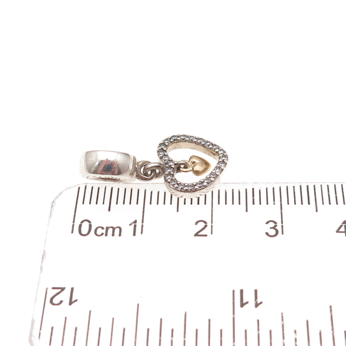 Pandora 925 Sterling Silver Gold Accent C Z Forever in My Heart Dangle Charm