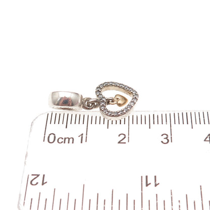 Pandora 925 Sterling Silver Gold Accent C Z Forever in My Heart Dangle Charm
