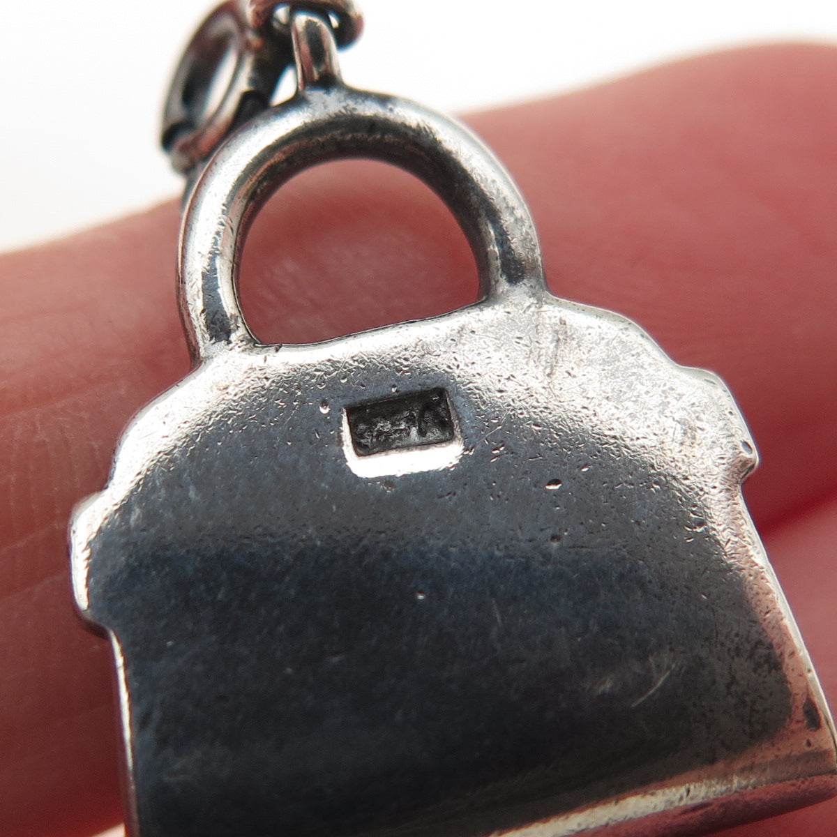 925 Sterling Silver Vintage Enamel Ladies Purse Spring Ring Lock Charm Pendant