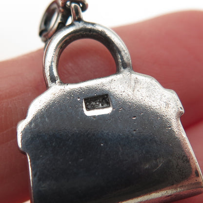 925 Sterling Silver Vintage Enamel Ladies Purse Spring Ring Lock Charm Pendant