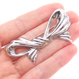 925 Sterling Silver Vintage Modernist Ribbon Bow Oxidized Pin Brooch