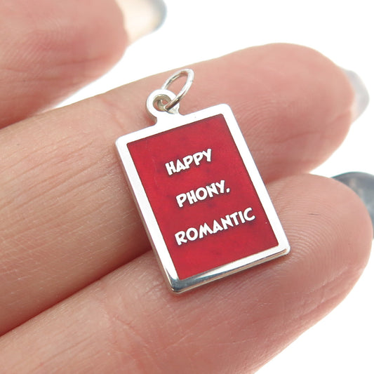 925 Sterling Silver Red Enamel "Happy Phony Romantic" Minimalist Charm Pendant