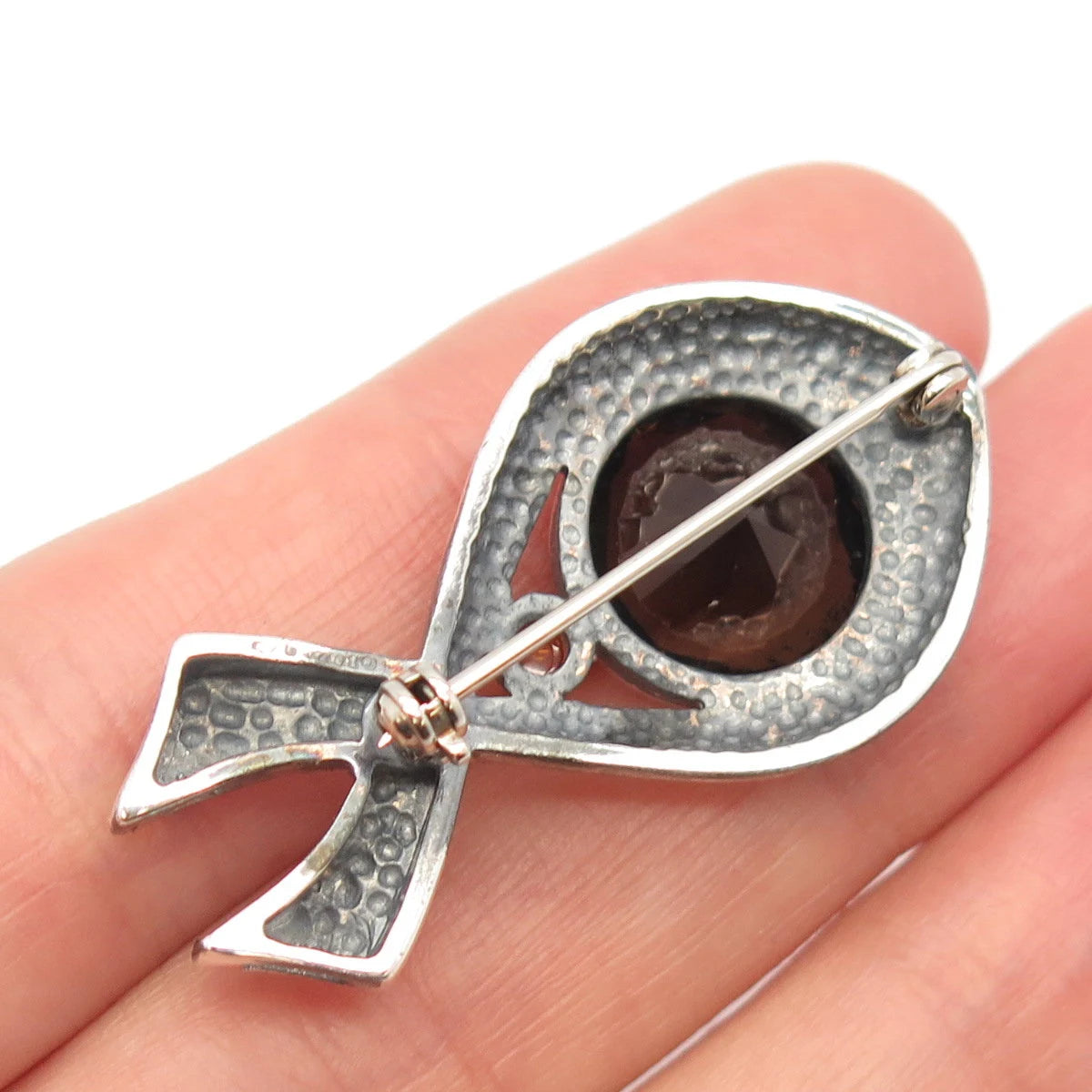 925 Sterling Silver Vintage BOMA Real Smoky Quartz & Citrine Gem Fish Pin Brooch