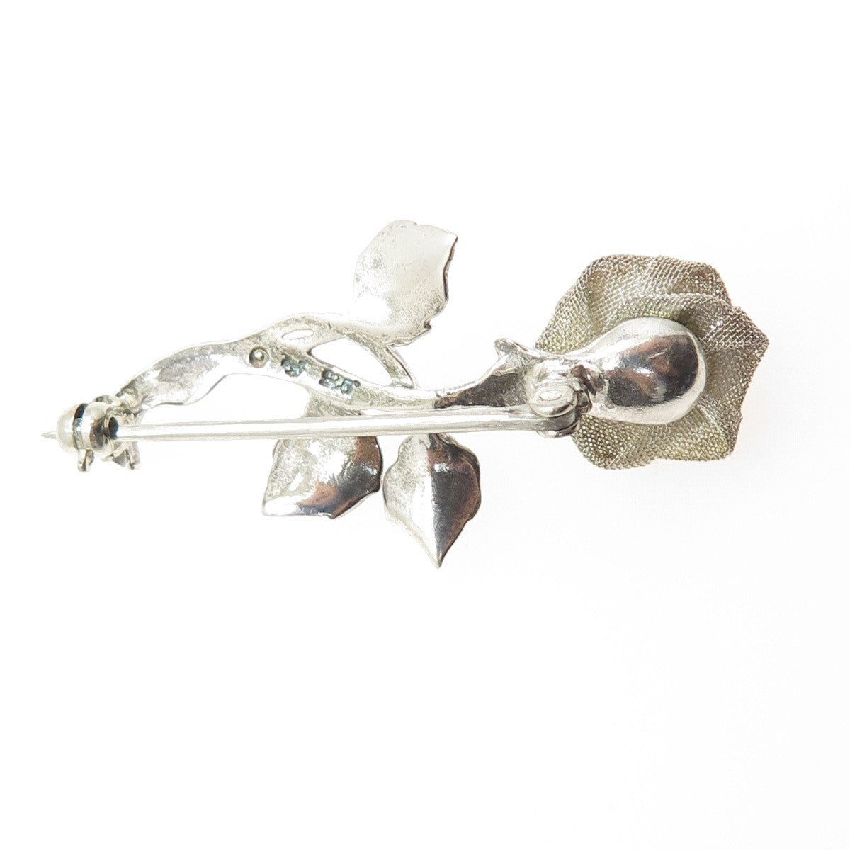 925 Sterling Silver Vintage Mesh Rose Flower Pin Brooch
