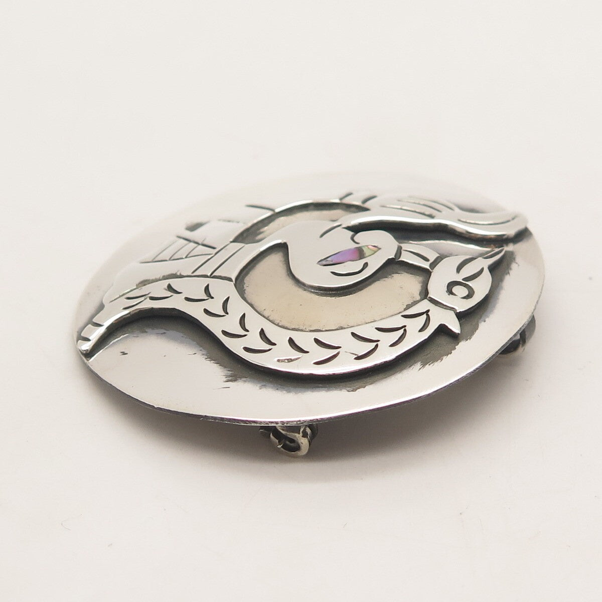 925 Sterling Silver Vintage Mexico Taxco Abalone Shell Tribal Man Brooch/Pendant