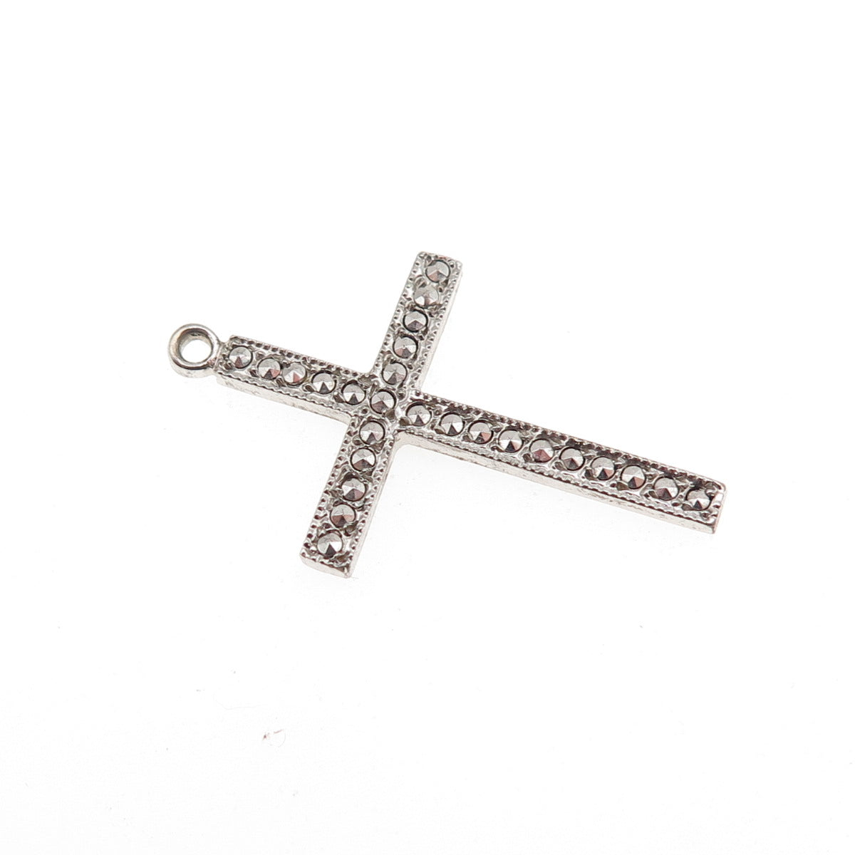 THEDA 925 Sterling Silver Antique Art Deco Real Marcasite Cross Charm Pendant