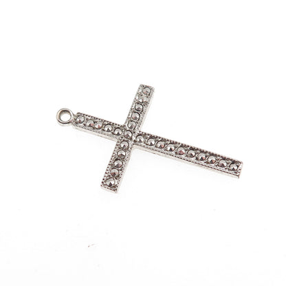 THEDA 925 Sterling Silver Antique Art Deco Real Marcasite Cross Charm Pendant