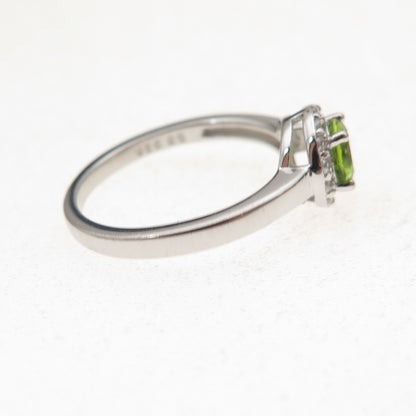 925 Sterling Silver Real Round-Cut Peridot & C Z Ring Size 5.25