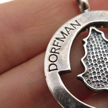 DORFMAN 925 Sterling Silver Vintage Enamel Oak Leaf Oxidized Pendant