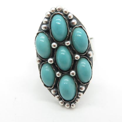 925 Sterling Silver Vintage Real Kingman Turquoise Cluster Ring Size 11.25