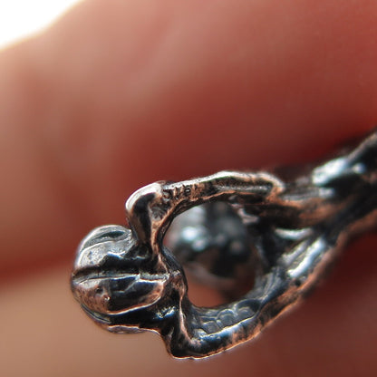 925 Sterling Silver Vintage Playing Cat Oxidized Minimalist 3D Charm Pendant