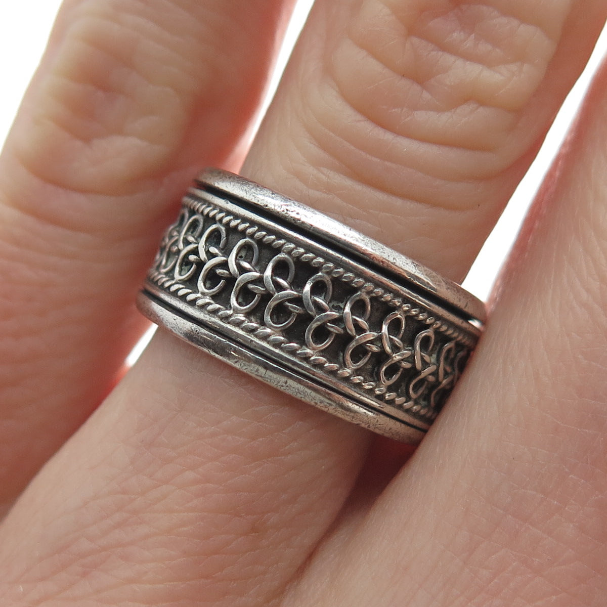 925 Sterling Silver Vintage Modernist Braided Oxidized Band Ring Size 6.75