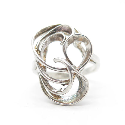 925 Sterling Silver Vintage Modernist Swirl Cocktail Ring Size 5.75