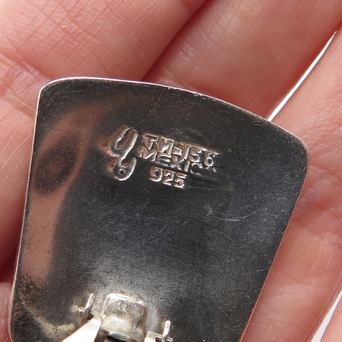 925 Sterling Silver 2-Tone Vintage Mexico Door Knocker Clip On Earrings