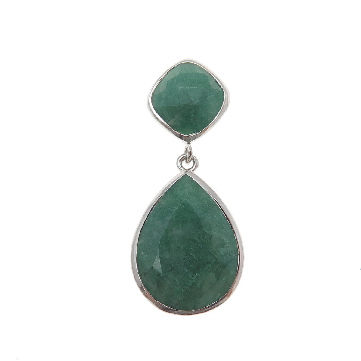 925 Sterling Silver Real Emerald Modernist Slide Pendant