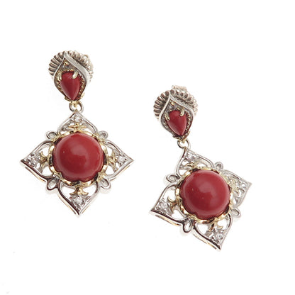 Michael Valitutti Gems En Vogue 925 Sterling 2-Tone Coral & White Topaz Earrings
