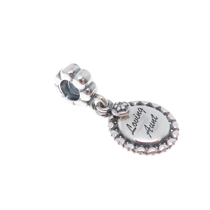 PANDORA 925 Sterling Silver Round-Cut C Z Loving Aunt Heart Dangle Charm