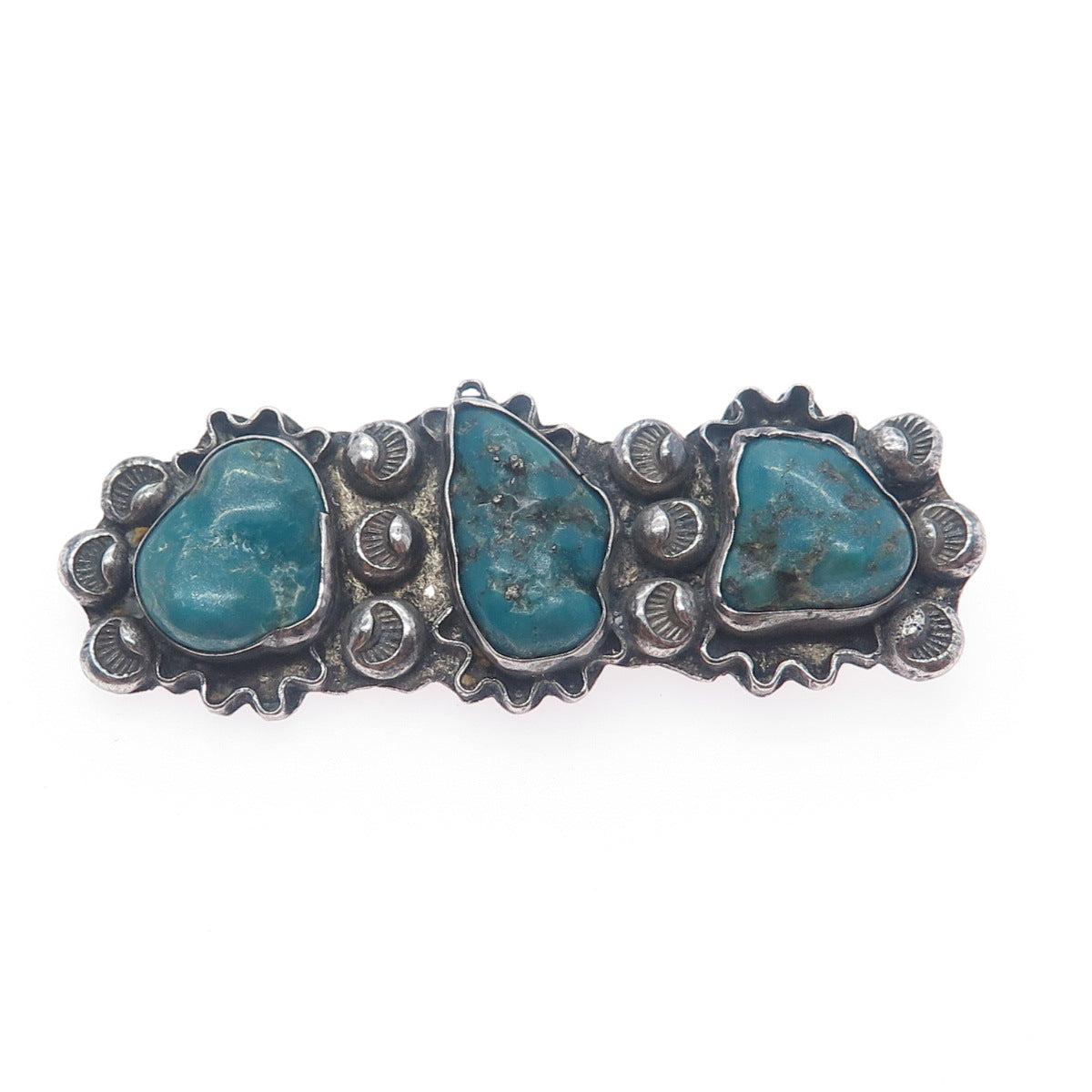 Old Pawn Sterling Silver Vintage Southwestern Bisbee Turquoise Tribal Pin Brooch