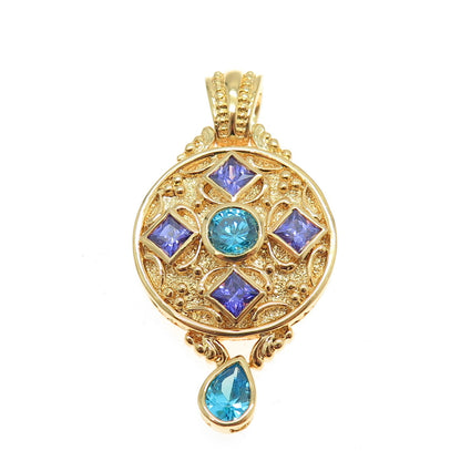 925 Sterling Silver Gold Plated Blue & Purple Multi-Cut C Z Pendant