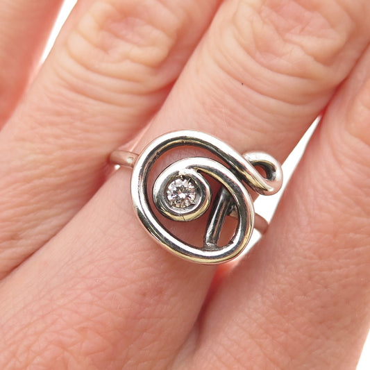 925 Sterling Silver Vintage C Z Modernist Swirl Oxidized Ring Size 6.75