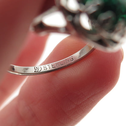 Diadema Sterling Silver Antique Art Deco Oval-Cut Green Glass Crown Ring Size 6