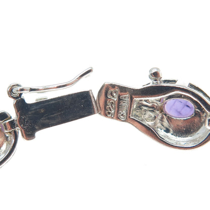 ROSS SIMONS 925 Sterling Silver Vintage Enamel Real Amethyst Bracelet 8.25"
