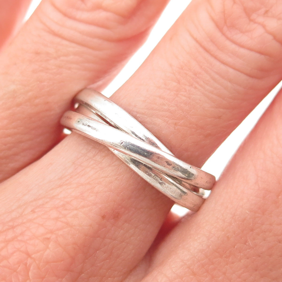 925 Sterling Silver Vintage Mexico Interlocked Trinity Band Ring Size 8.5