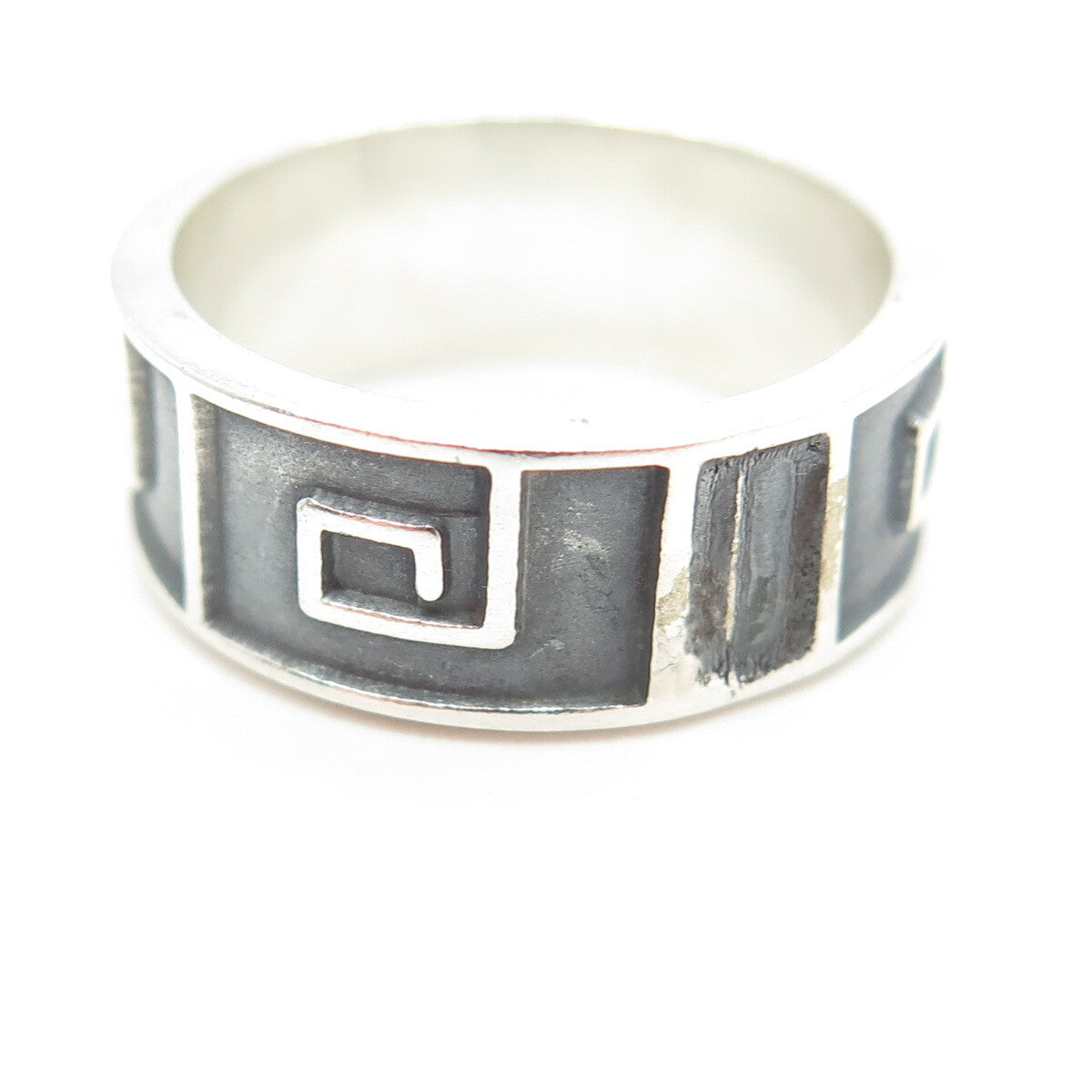 925 Sterling Silver Vintage Mexico Spiral Oxidized Band Ring Size 9.75