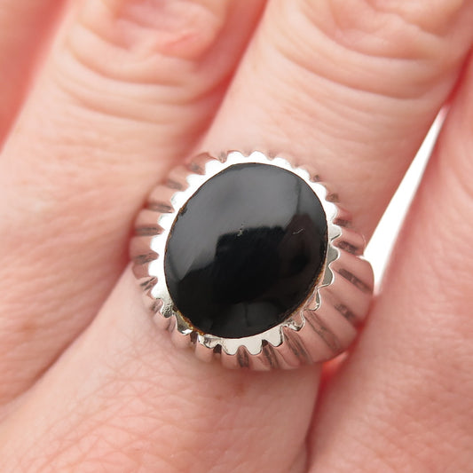 Old Pawn Sterling Silver Vintage Southwestern Black Onyx Tribal Ring Size 8.25