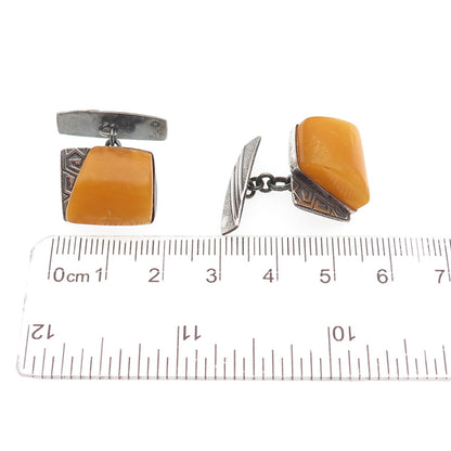 875 Silver Vintage Poland Real Butterscotch Amber Cufflinks