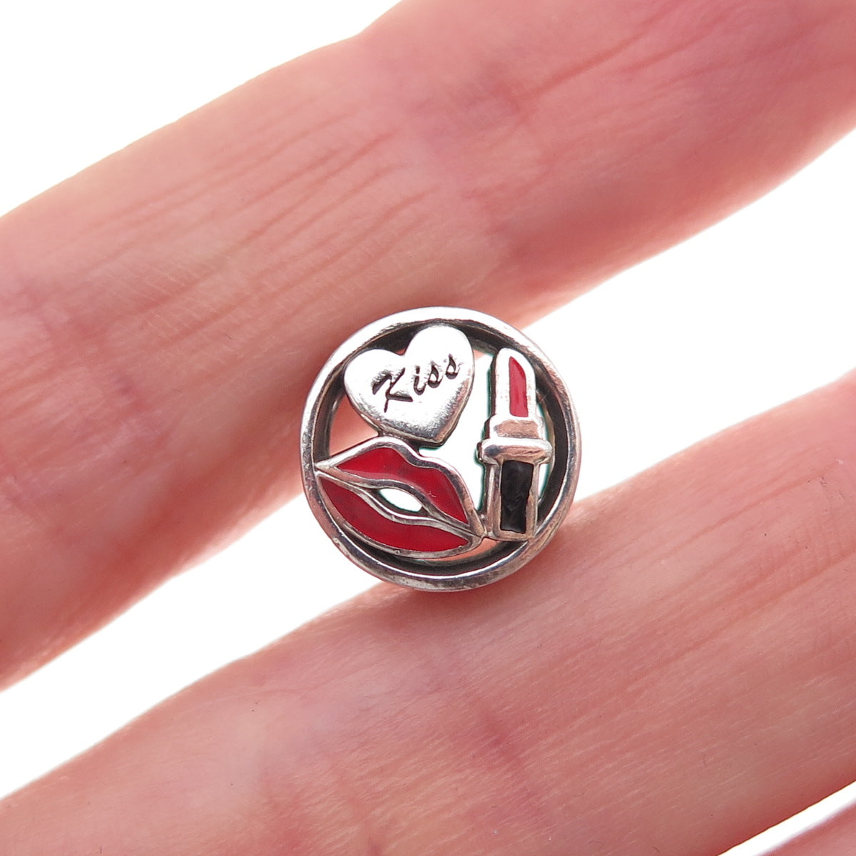 Pandora 925 Sterling Silver Enamel Glamour Kiss Slide Bead Charm