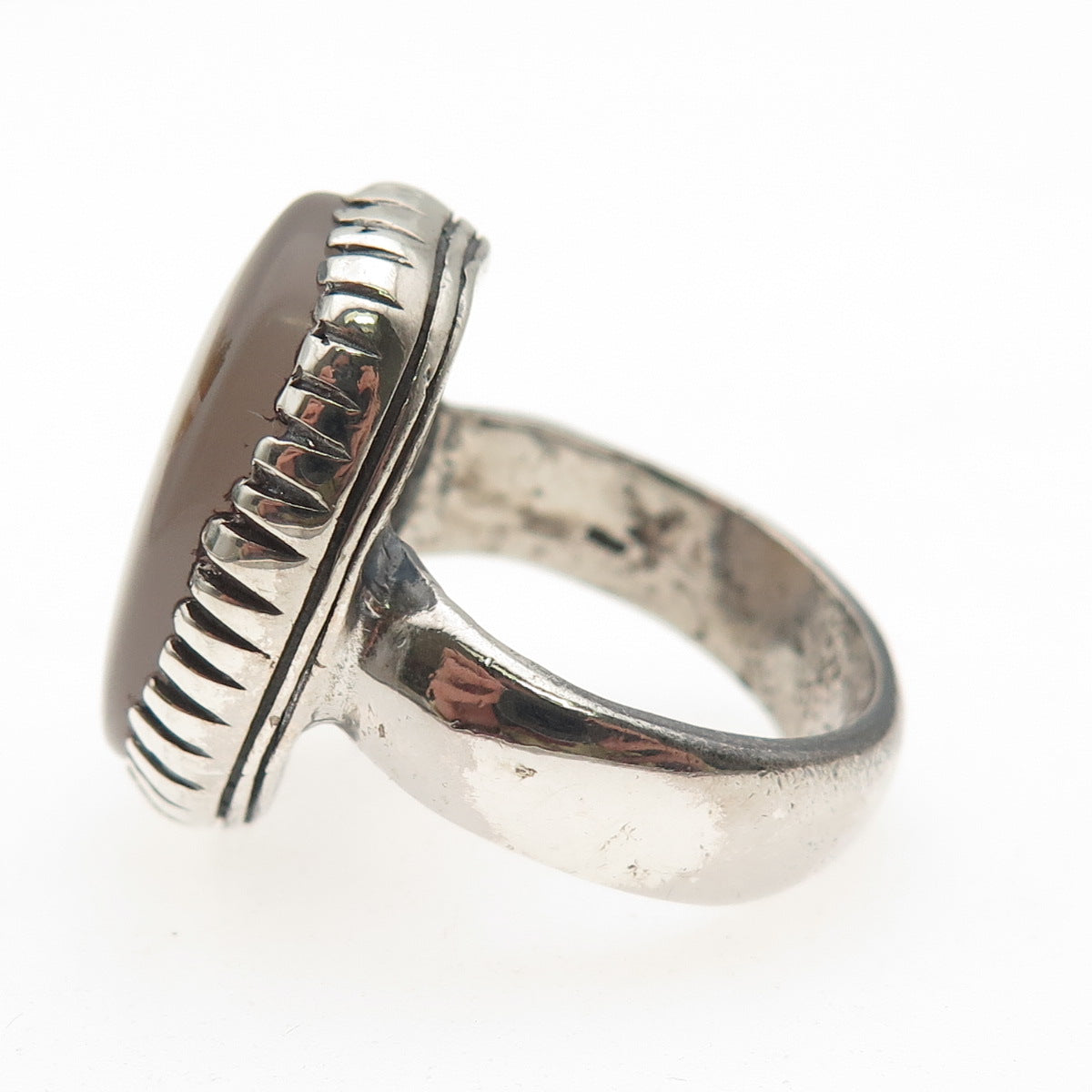 925 Sterling Silver Antique Art Deco Real Agate Oxidized Ring Size 8.75