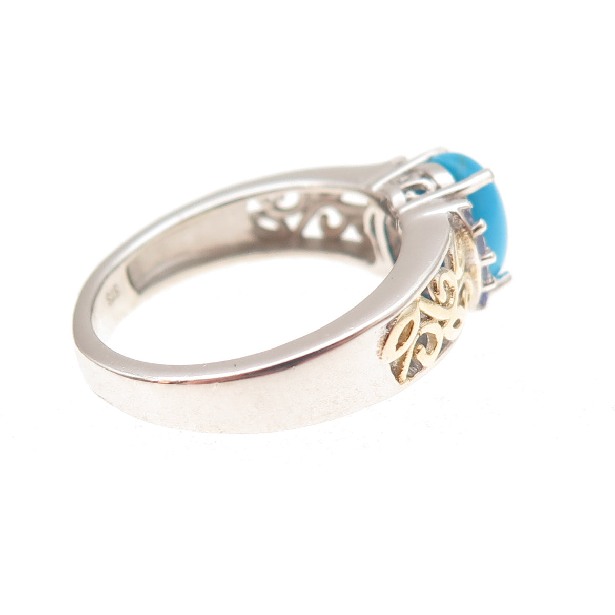 Chuck Clemency Sterling Silver 2-Tone Real Turquoise Tanzanite Ring Size 8.25