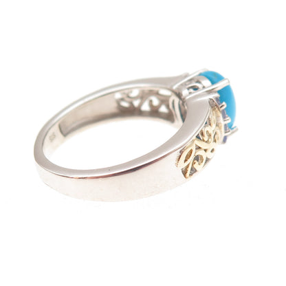 Chuck Clemency Sterling Silver 2-Tone Real Turquoise Tanzanite Ring Size 8.25