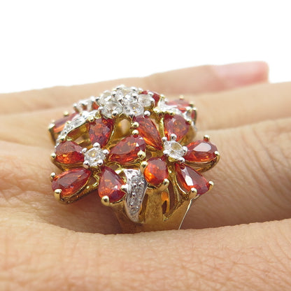 DSMK Sterling Silver Gold Plated Real Fire Sapphire & White Topaz Ring Size 7.25