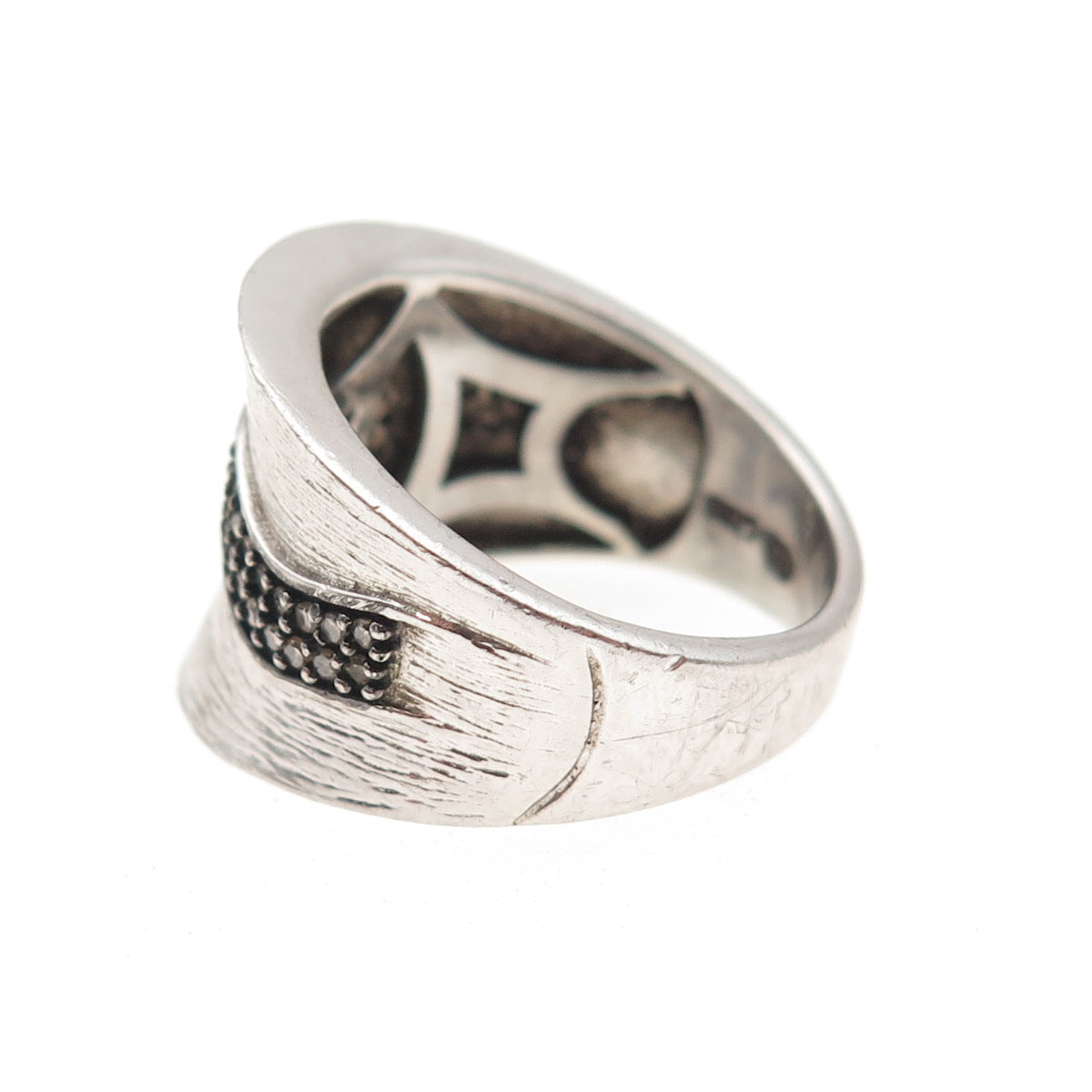 HENG NGAI 925 Sterling Silver Real Champagne Diamond Modernist Wavy Ring Size 7