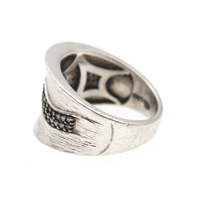 HENG NGAI 925 Sterling Silver Real Champagne Diamond Modernist Wavy Ring Size 7